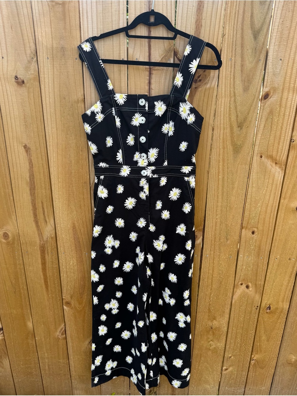 Maeve Black Daisy Print Wide-Strap Jumpsuit
